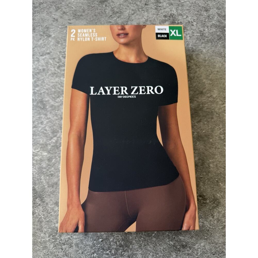 Layer Zero 32 Degrees Women's Black/White Short Sleeve Seamless Tee XL NWT